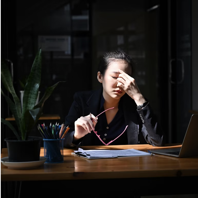 Anxiety tired student business woman